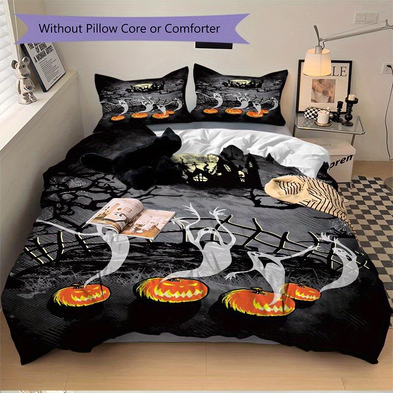 3pcs Halloween Ghosts Bedding Set Down Comforter Cover and Pillowcases, Suitable for All Seasons(No Insert)-0729076