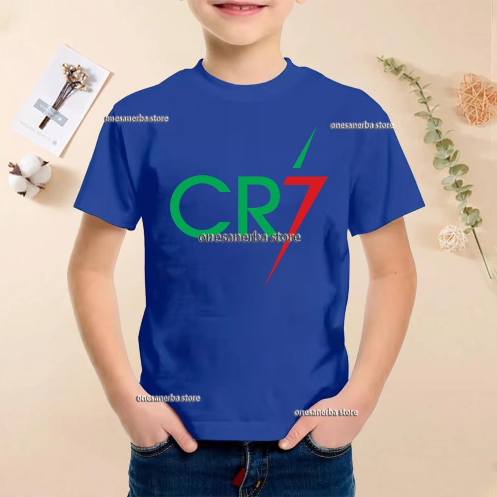 New Summer Polyester Children T-shirts Kids Soccer Clothing CR7 Ronaldo Printed Outdoor Boys Girls T-shirts Sport Fashion Ages 5-14