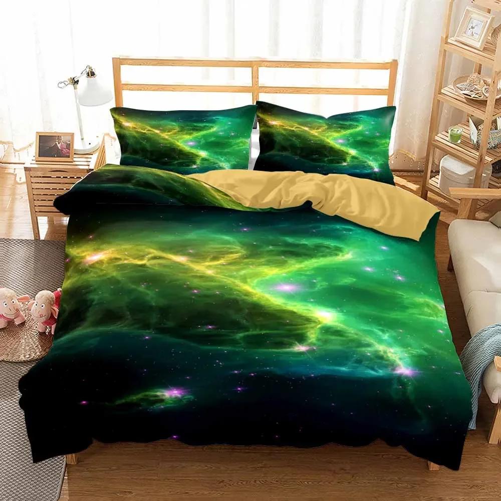 

Blue Violet Gren Galaxy Soft durable Quality Duvet Cover Sets Bedrom Set King Super Soft Comfortable Beding Set Stary Sky 3 Pcs Ropa De Cama Home 100*200cm Single