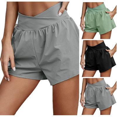 Lässige, einfarbige Shorts für Damen mit überkreuzter Taille und Taschenhose