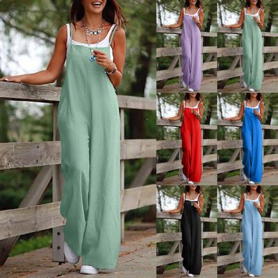 Damen Lässiger High Waist Taschen Modefarbe Baumwolle Leinen Hosenträger Jumpsuit