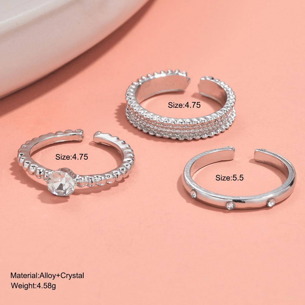 New Personality Plain Circle Silver Color Elegance Open Mouth Rings Three-piece Set for Women Trend Party Aesthetic Jewelry Gift