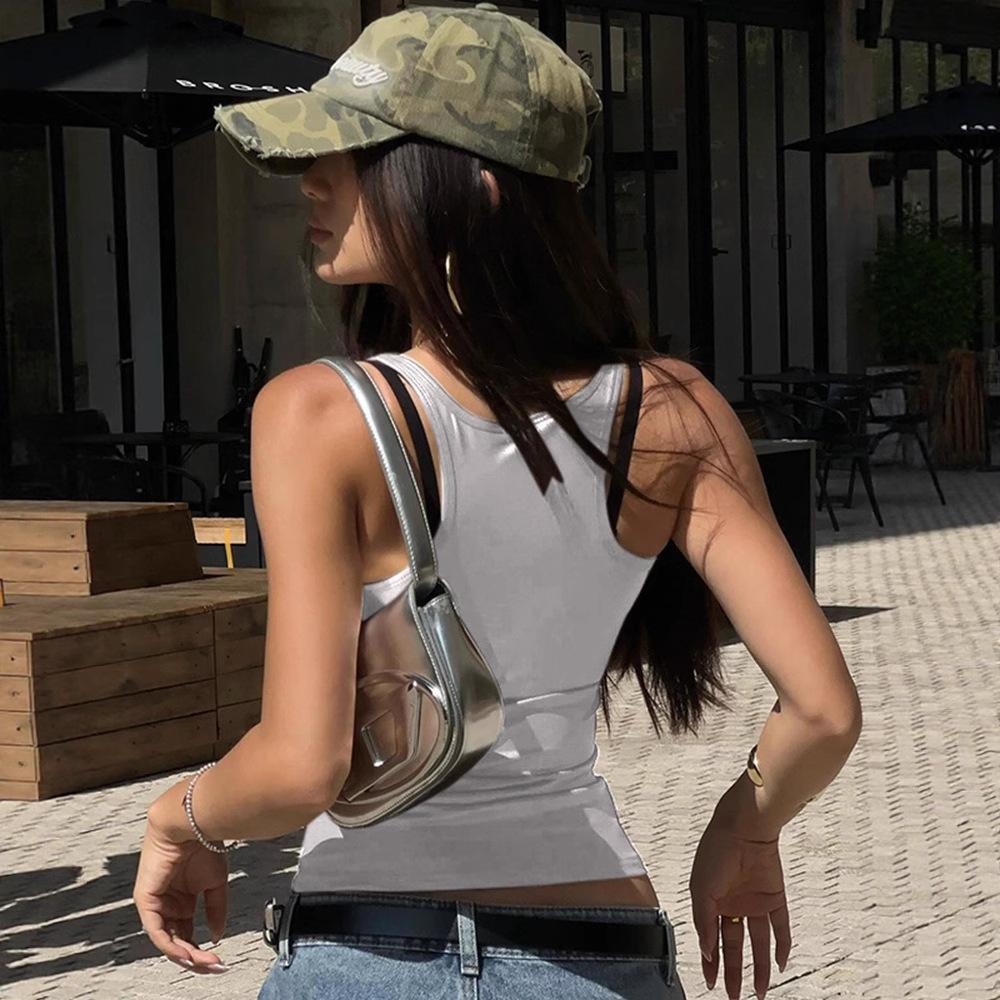 New European and American Women's Clothing Summer New Solid Color Square Neck Sleeveless Sexy Vest T-shirt Top Women