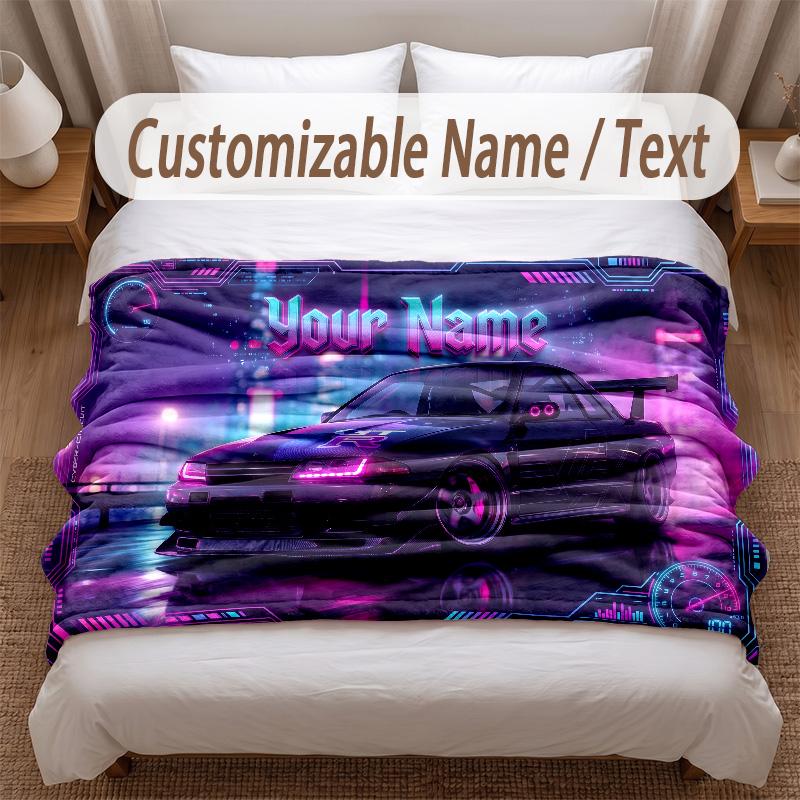 Tema Corse Automobilistiche Coperta Morbida Personalizzata Nome Personalizzato Stampa Testo Coperta Calda Decorazione Divano Casa Camera da Letto