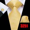 Hi-Tie Mens Golden Silk Tie Business Wedding Necktie Hanky Cufflinks