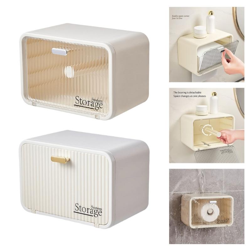 Modern Bathroom Tissue Storage Box Waterproof Adhesive Wall Mount Holds Paper Rolls Washcloths