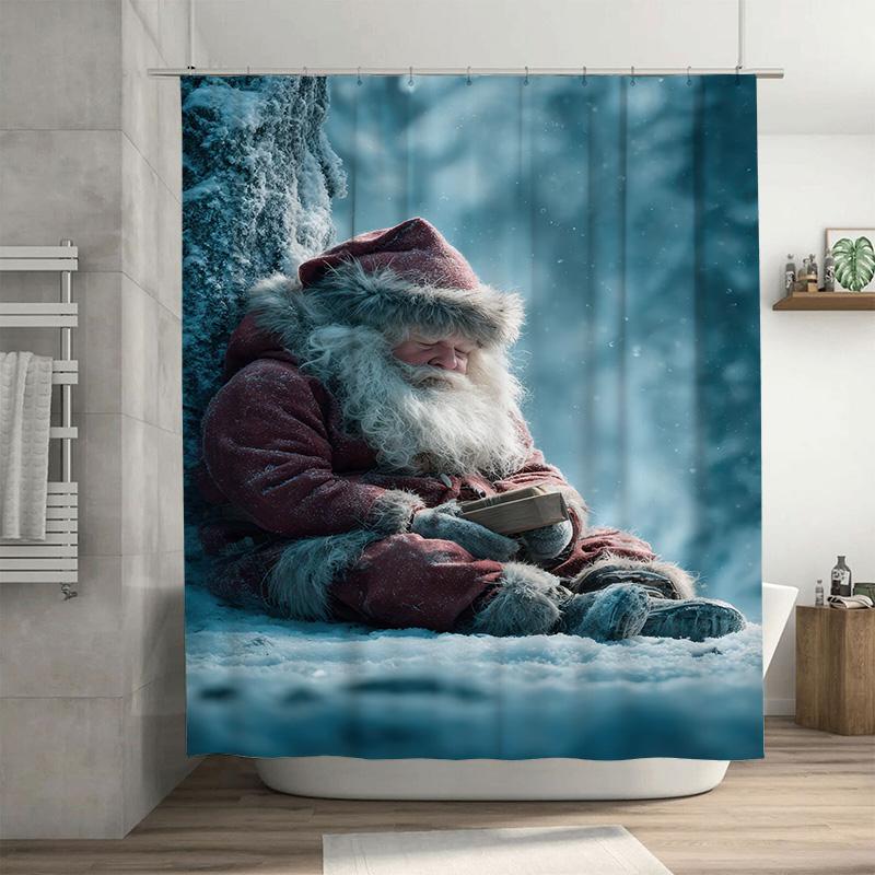 

Tuniu Charming Santa Claus Bathroom Shower Curtain Festive Holiday Decor Winter Forest Scene Cozy Christmas Gift For Home W60H190(CM)-1 Pcs