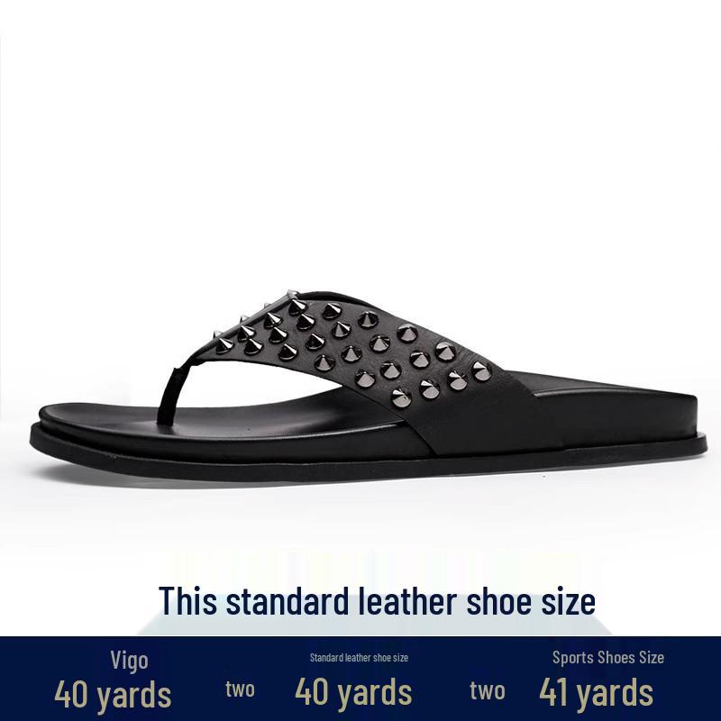 

Мужские кожаные сандалии-стринги в панк-стиле - Акценты с заклепками и Нескользящая подошва 41 чёрный