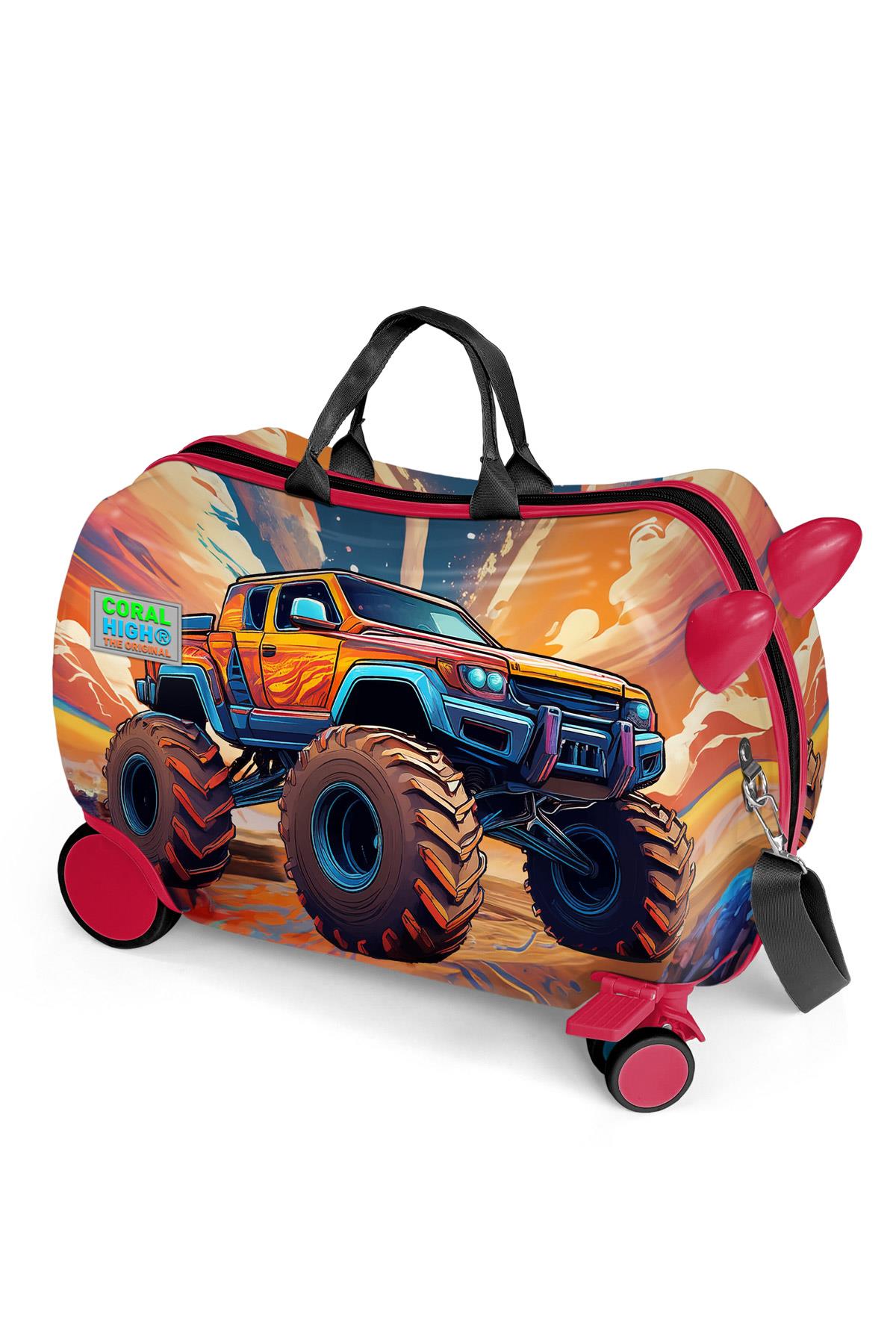 

Coral High Kids Orange High Wheels Truck Patterned Sit-and-Pull Kids Suitcase 16365