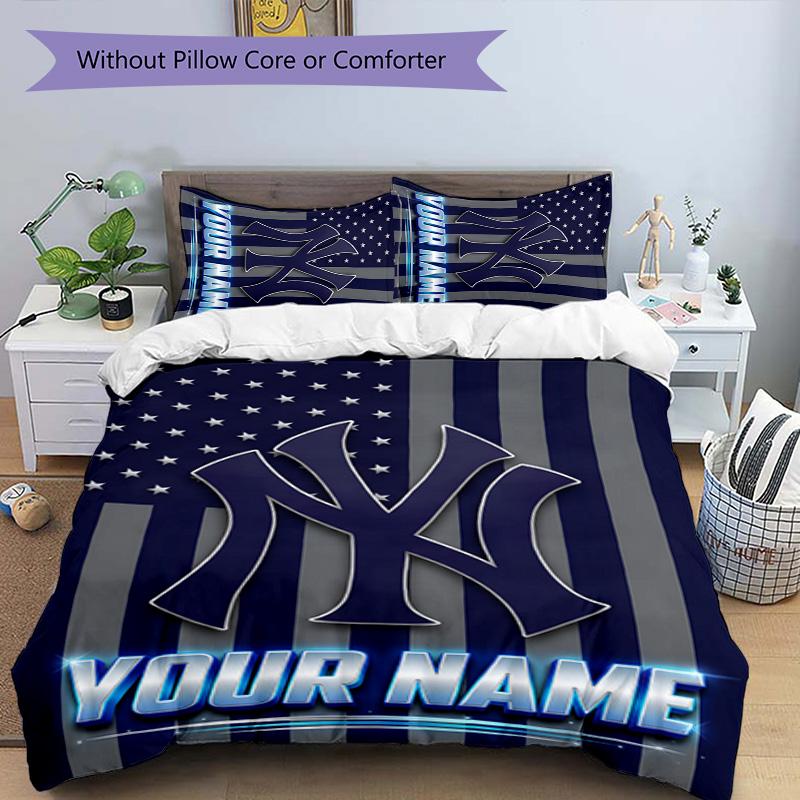 3pcs New York Yankees Cover Set - Personalized Name, HD Printed Bedding with 1 Cover and 2 Pillowcases - Perfect for Home Decor, Easy Care