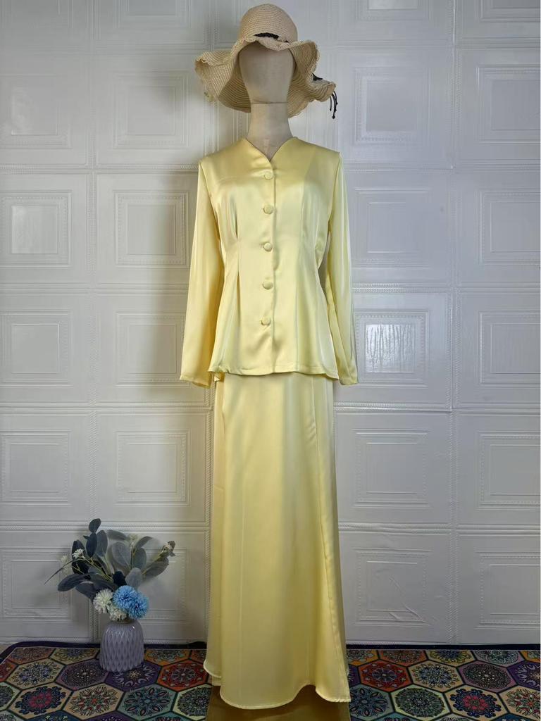 2025 Spring Elegant Retro Women's Solid Color Long Sleeve Top and Skirt Set