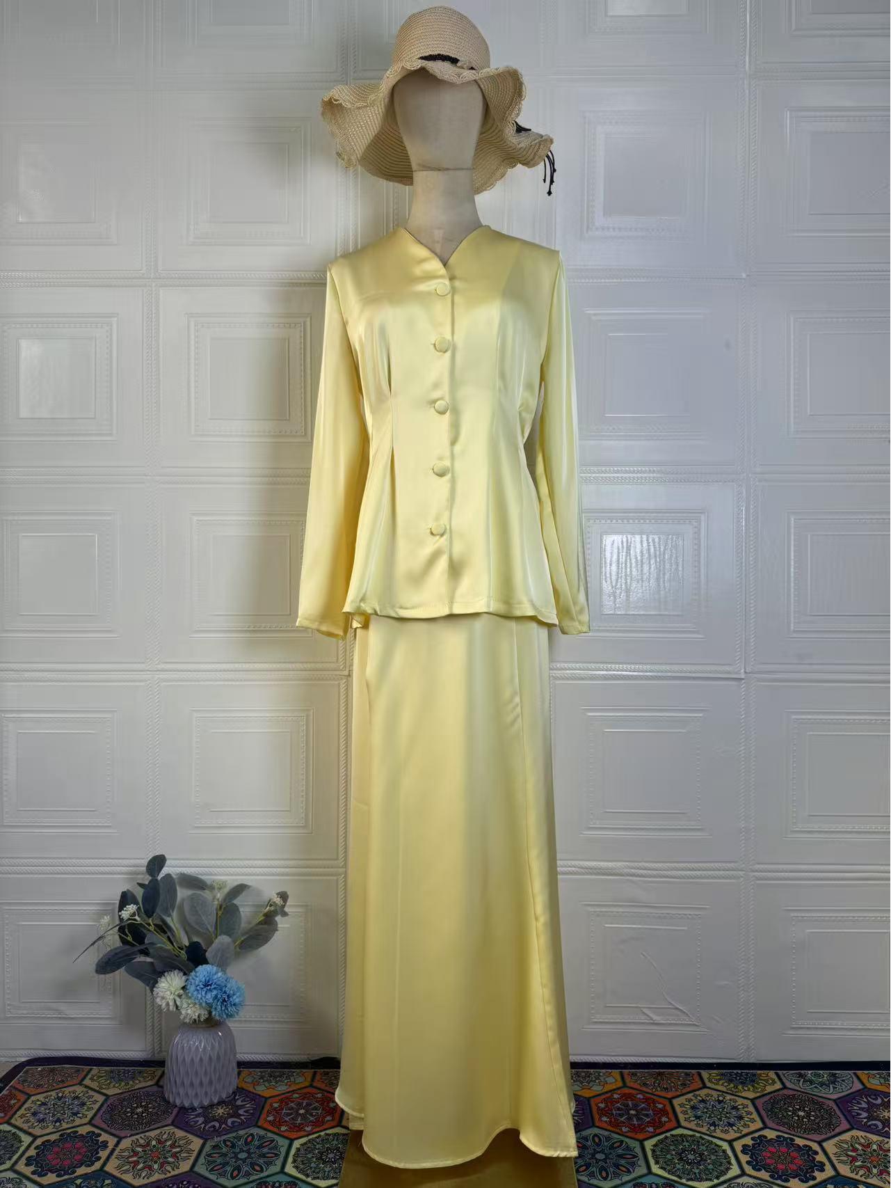 

2025 Весна Элегантный Ретро Женский Однотонный Комплект Топ с Длинным Рукавом и Юбка Small