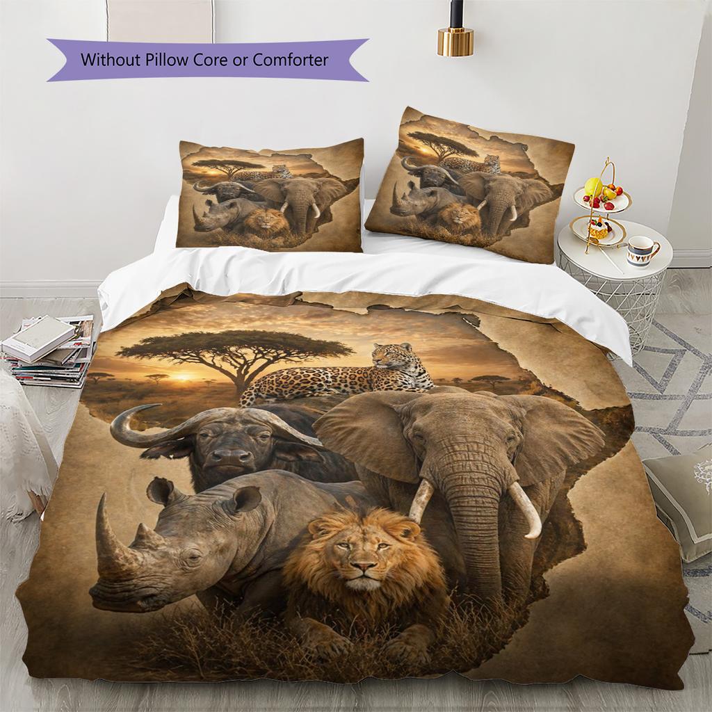 African Animals Pattern Bedding Set Quilt Cover Pillowcase Home Decor Gift (1 * Duvet Cover + 2 * Pillowcase, Without Core)