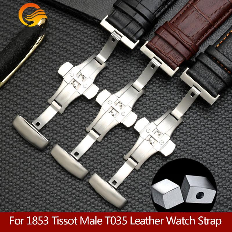 Per Tissot Maschile 1853 T035 Cinturino in Pelle T035627A Estremità Curva Cinturino in Pelle di Vitello Bracciale con Chiusura a Farfalla 22mm 23mm 24mm