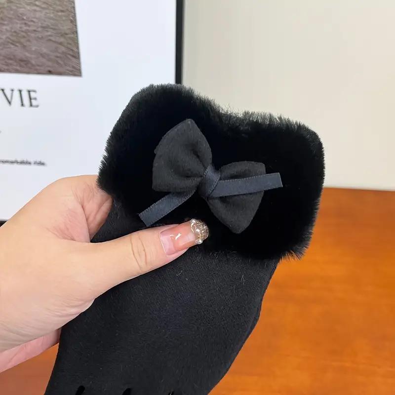 Women's Velvet Outdoor Cycling Bow Warm Gloves Windproof and Cold-proof Touch Screen Gloves