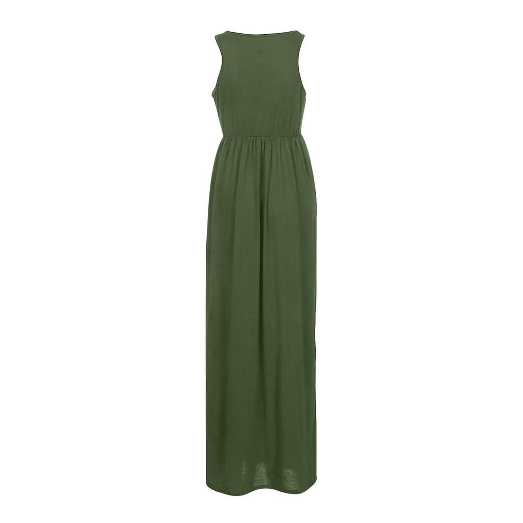 Women's Summer And Spring European And American Solid Color Pocket Drees