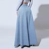 Denim Skirts Women Long Skirt A Line Single Breasted High Waist Jeans Vintage Maxi Simple Casual Elegant Splice Y2k Streetwear