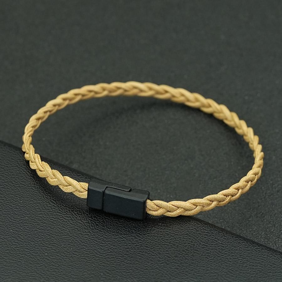 Minimalistisches geflochtenes Lederarmband für Herren Schwarz Magnetverschluss Klasse A Schnur Wickel Armschmuck Outdoor Lässig Cool Homme Joias