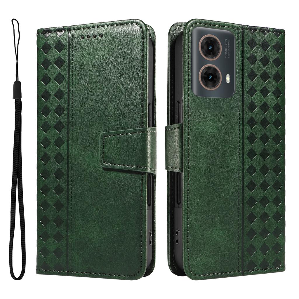 For Motorola Edge 50 Fusion 5G Leather Case Wallet Stand Grids Imprinted Phone Cover with Strap