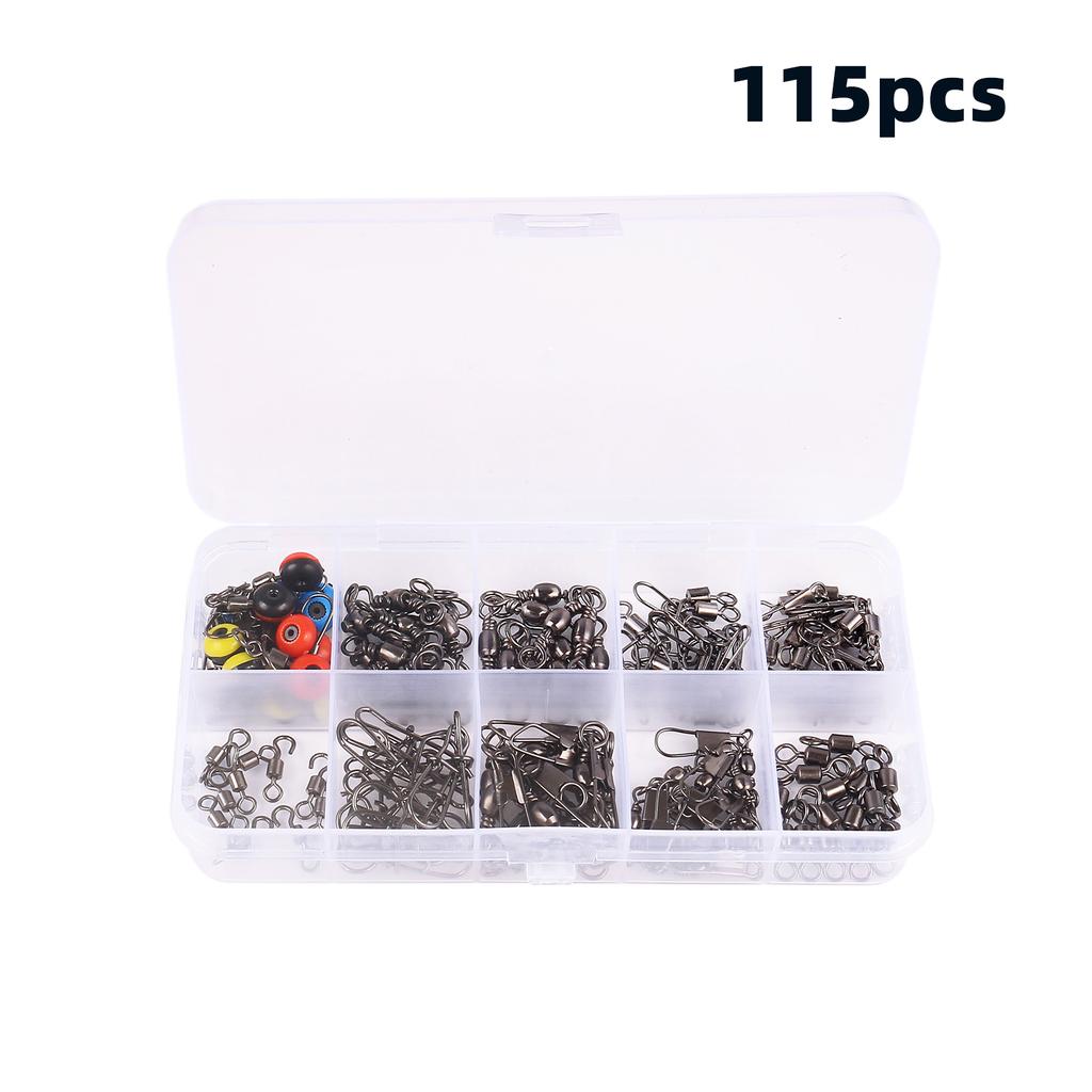 115Pcs Fishing Swivels Kit High Strength Fishing Line Connector With Rolling Swivels Barrel Swivels for Bass Trout