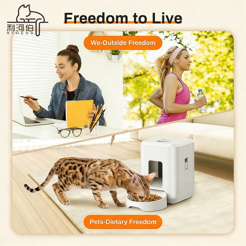 Square Intelligent Pet Feeder with Lcd Display Screen Wifi Remote Control Timed and Quantitative for Feeding Cats/Dogs