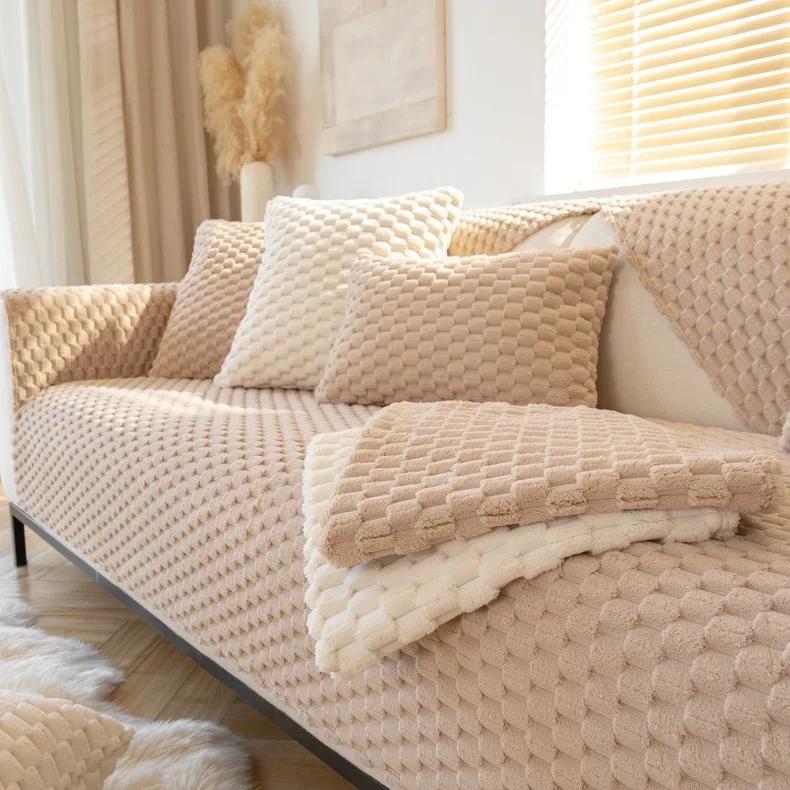 Nordic Sofa Cover Living Room Thicken Plush Couch Mat Non-Slip Universal Sectional L Shape Sofa Slipcovers Towel Protector Home