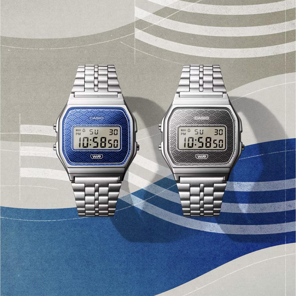 CASIO CLASSIC Digital Seigaiha Silver Watch, Pattern, A159WEVJ-7