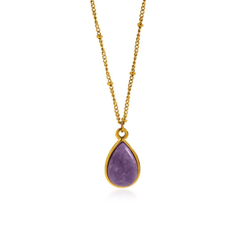 Stylish and simple natural stone stainless steel necklace, European and American personalized titanium steel sweater chain, light luxury and high-end