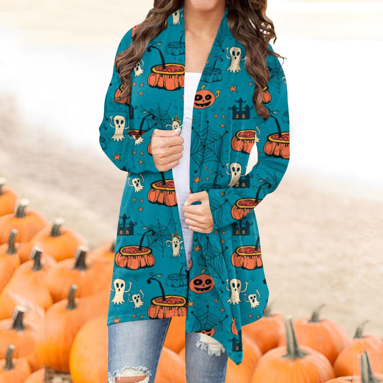 

Женская мода, повседневный кардиган с принтом на Хэллоуин, средней длины, куртка, пальто XXXL