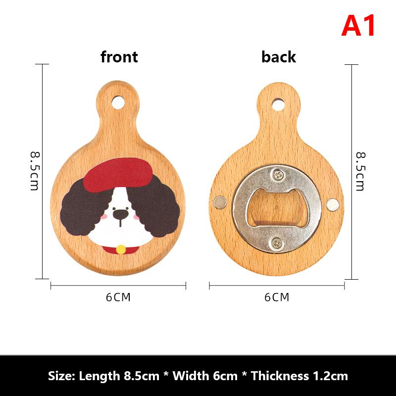Cartoon Magnetic Bottle Opener Wooden Beer Fridge Magnetic Sticker Cute Mini Pizza Pan Bottle Opener