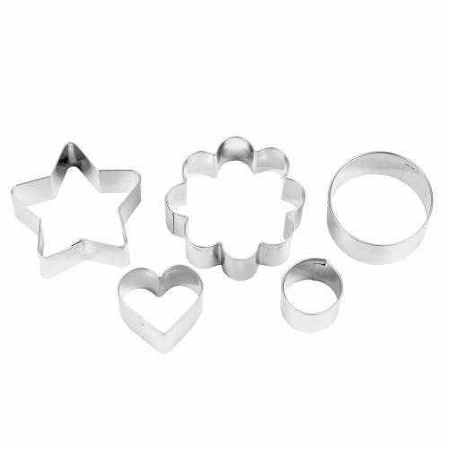 Delish Kitchen Pearl Metal Stainless Steel Cookie Cutter Set of 5 (Small Round, Medium Round, Star, Heart, and Flower) CX-39