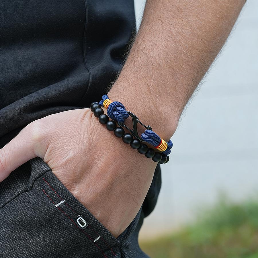 

New 2Pcs Men Bracelet Set Selected High Quality 4mm String Braslet 5 Colors Options 8mm Stone Healing Meditation Braclet Homme тёмно-синий
