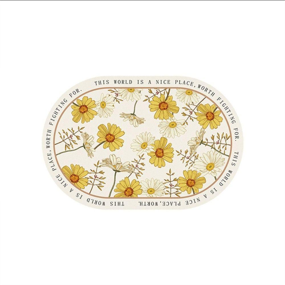 New Elliptical Floral Placemats Leather Waterproof Dining Pads Heat-Resistant Non-Slip Place Mats Coaster Decor