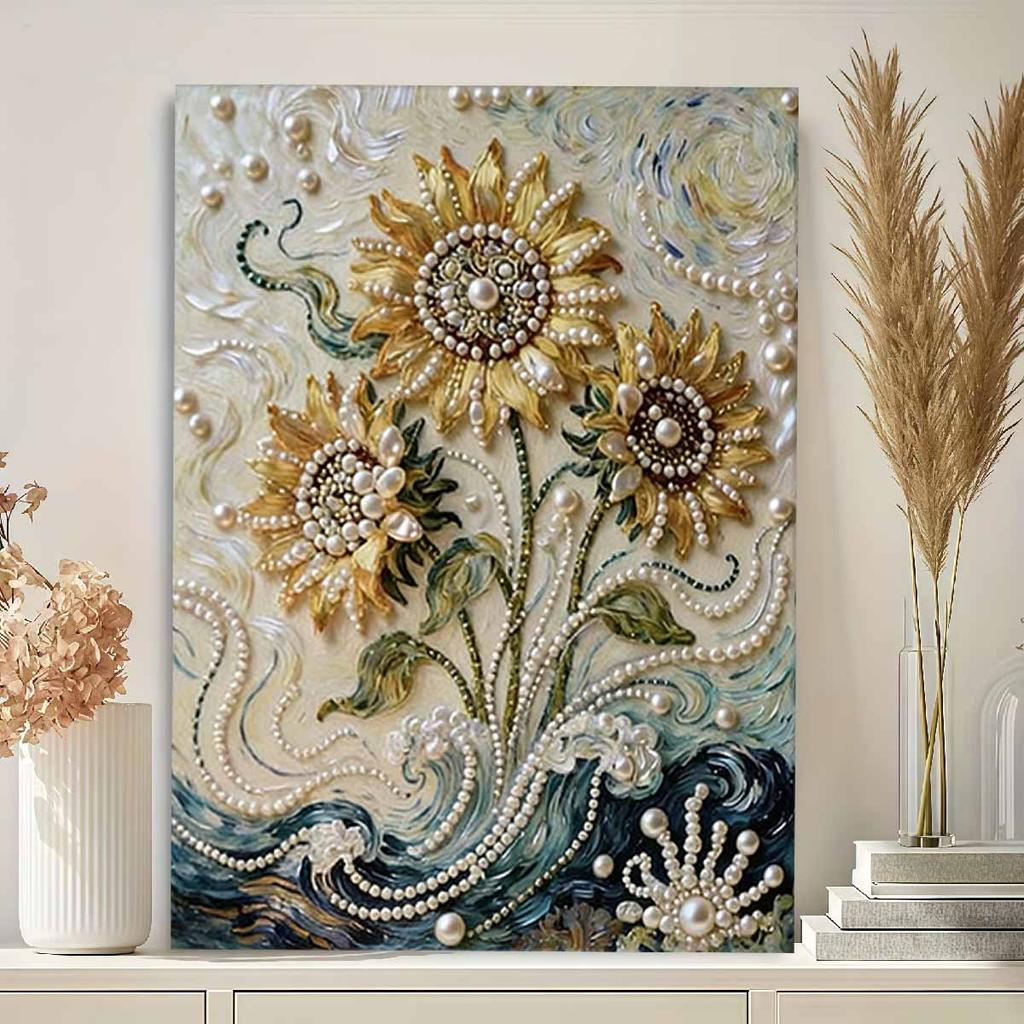 Pearl The Charming Sunflowers DIY Diamond Art Kits 15.7x19.6inch Gem Art Diamond Painting Kits Without Frame for Adults Gift Idea Home Wall Decor