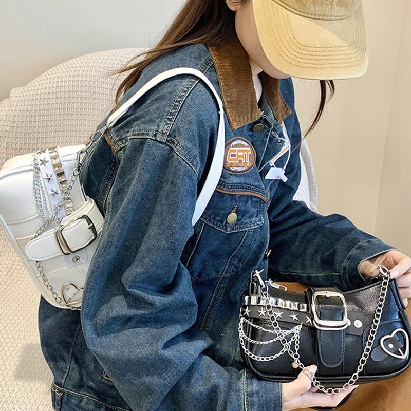 Yogodlns Nuova Borsa a Spalla di Nicchia con Texture Amore Catena a Farfalla Sottospalla Borsa a Spalla Diagonale da Moto per Ragazza Piccante per Donna