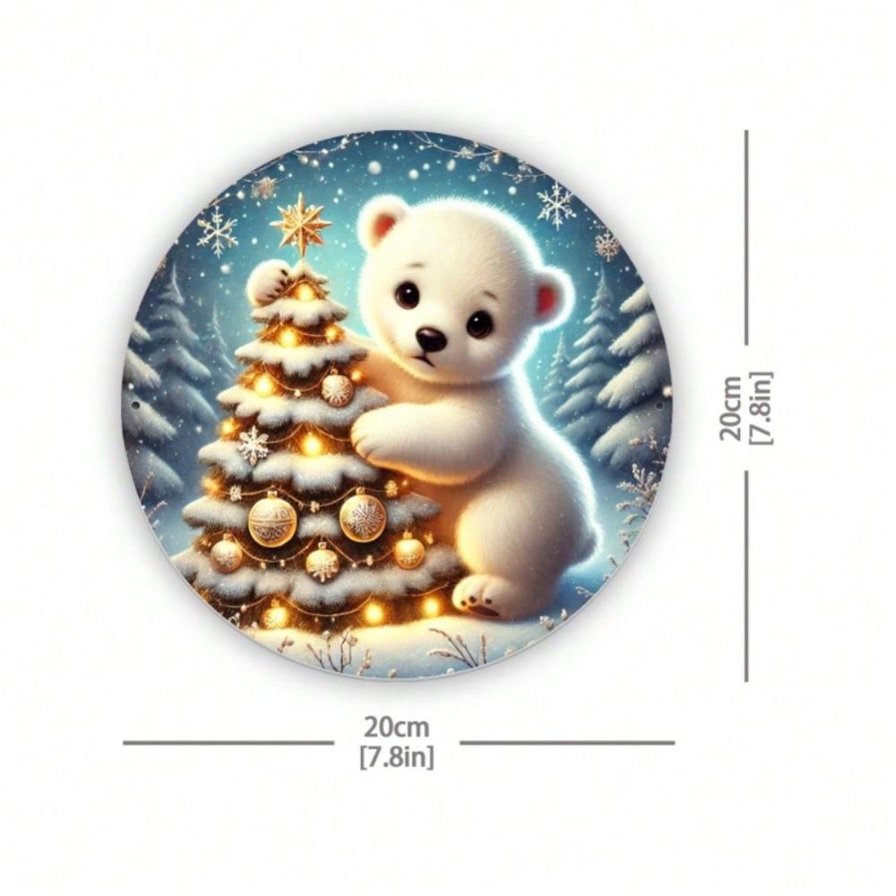 Vintage Polar Bear Snowy Christmas Metal Tin Sign Wall Art 8x8 Inch Holiday Home Decor for Bar Cafe Kitchen Bathroom Bedroom