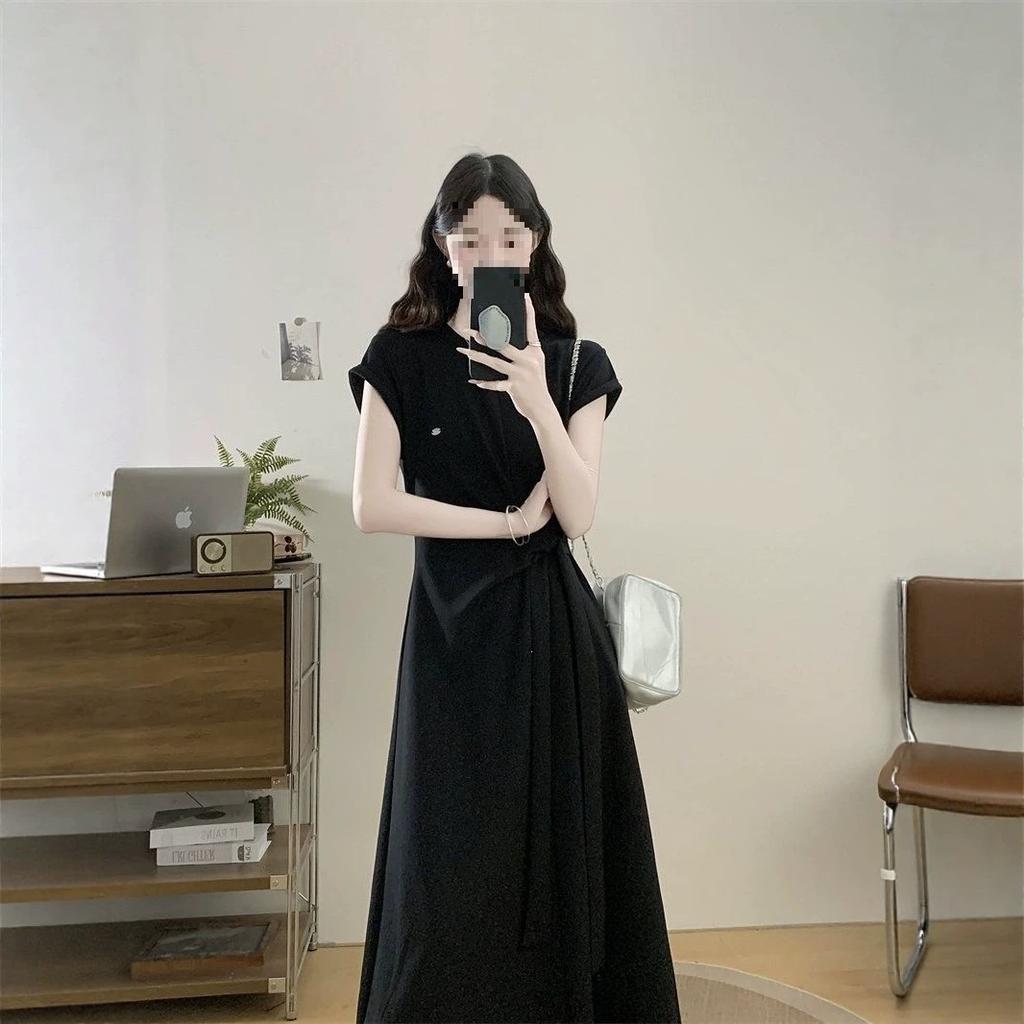 Large Size Fat Mm Design Sense Lace-up Waist Dress Women's Summer Fashion Foreign Style Thin Casual T-shirt Skirt