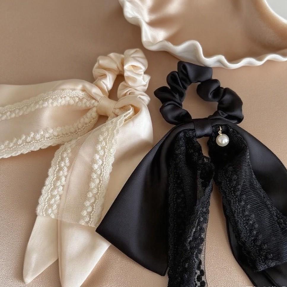 Elegant Pearl Lace Bow Headband & Hair Tie Set for Women