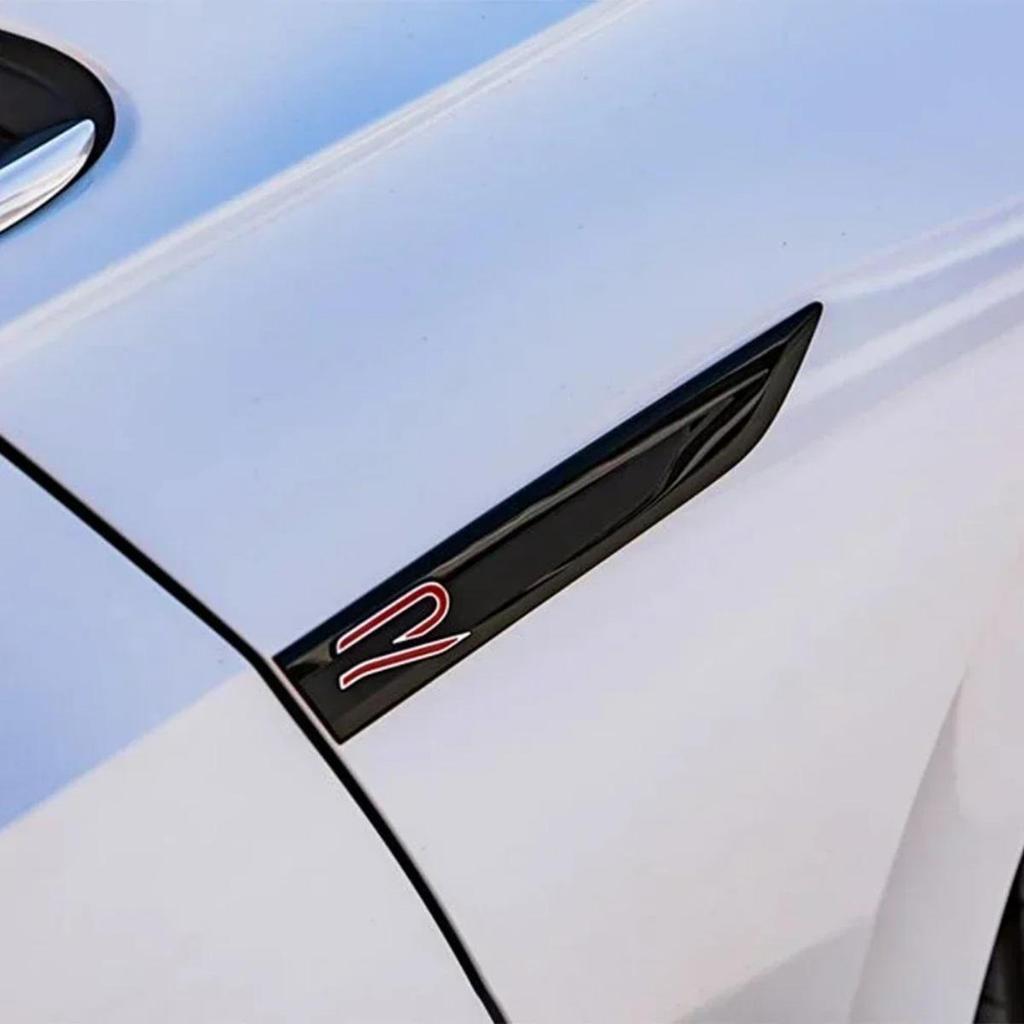 1 Pair ABS R Logo Badge Sticker Side Fender Emblem Decal High-Quality Automotive Exterior Accessories
