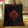 Ace of Spades Poker Card Flannel Throw Blanket Red Spade Pattern Black Background Soft Lightweight Sofa Blanket