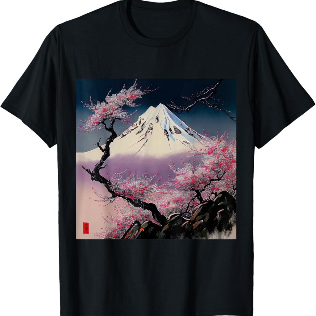 Snowy Mountain with cherry blossoms T-Shirt