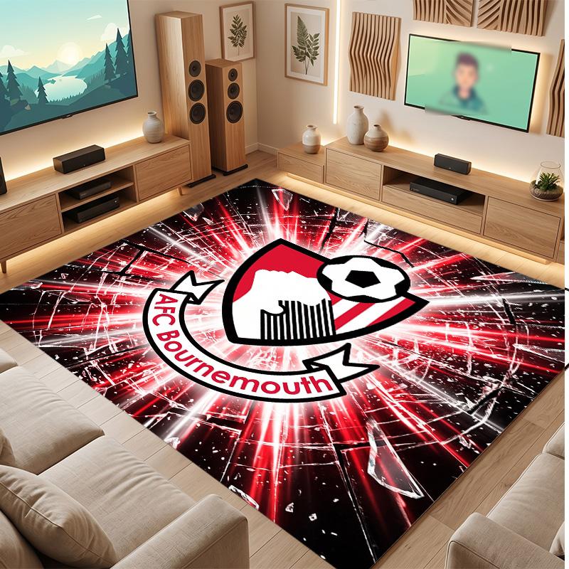 Tappeto in Velluto di Cristallo con Stampa del Bournemouth Football Club, Comodo Assorbente d'Acqua Antiscivolo Tappeto per Pavimenti Interni