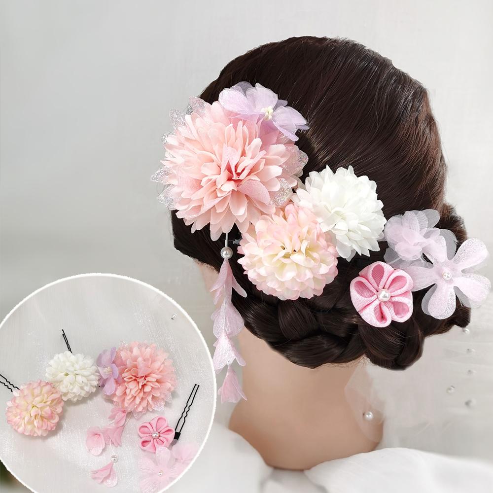 Japanische handgefertigte Haarspange mit Stoffblume, Quaste, Kimono-Haarnadel, Kopfschmuck, Geisha-Haarspange, Haarnadeln für Hochzeiten und Feste