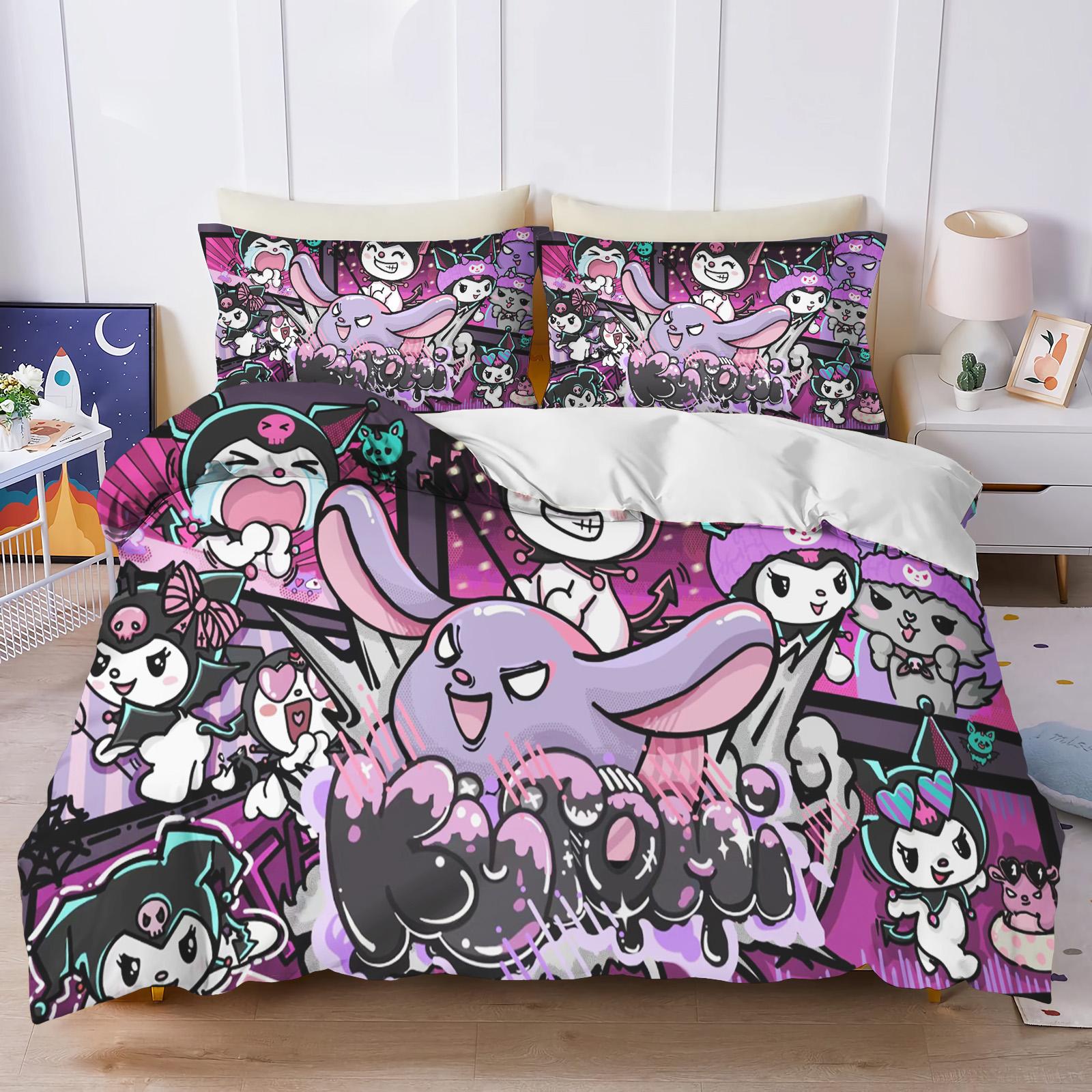 

Sanrio Kuromi Comforte Bedroom Printed Cartoon Quilt Cover Bedding Set With Pillowcase Suitable For Children And Adults US King(264*228cm)3pcs