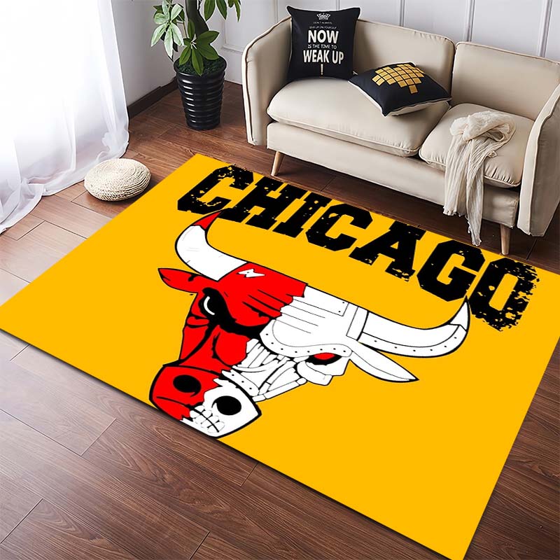 Czarno-czerwono-biała obwódka Logo głowy byka Chicago Bulls Antypoślizgowy dywanik do przedpokoju Prać Można prać Dekoracja dla fana koszykówki NBA Nastolatka Salon Sypialnia Pokój gier Dywan podłogowy