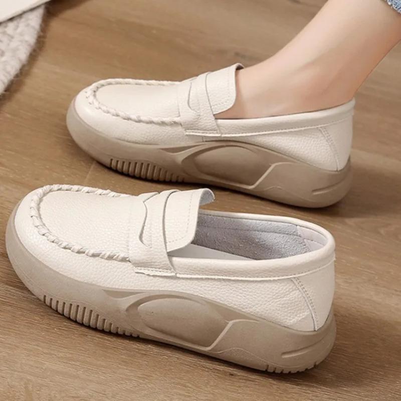 Woman Footwear Low Leather High on Platform Shoes for Women Loafers White Casual Daily Routine Autumn Offer Korean Fashion 2025