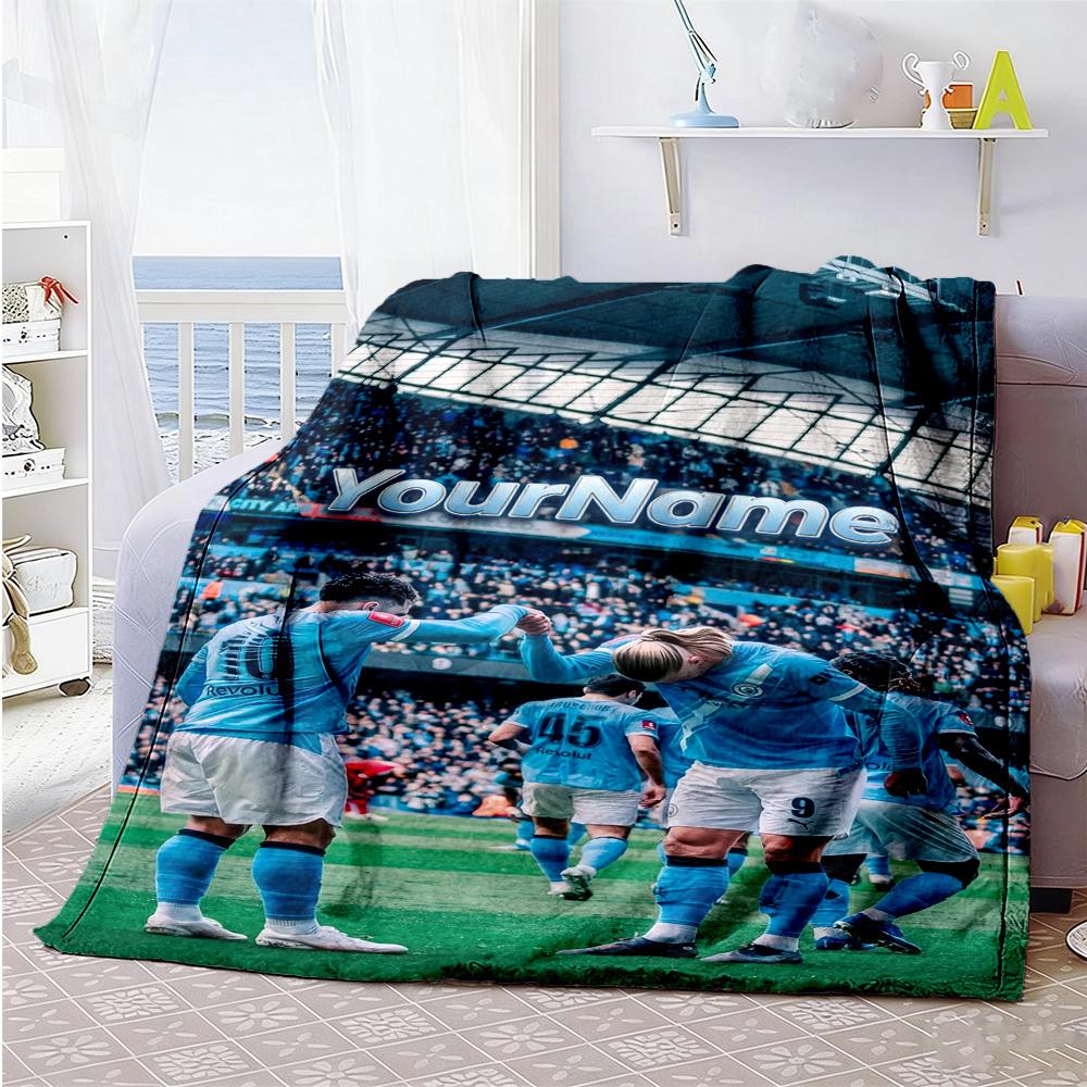 Manchester City Customize Your Name Blanket Lightweight Customizable Blanket Ultra-Soft Suitable for Bedding Picnics Office Chair Office All-Season Us