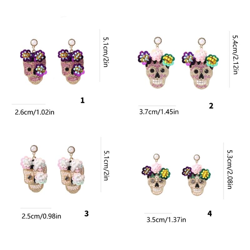 Chic Zircon Inlaid Skull Studs Earrings Versatile Skull Ear Studs Adorned with Zircon and Glitter for Various Occasions