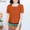 ZANZEA Women Summer Square Collar Casual Short Sleeve Blouse