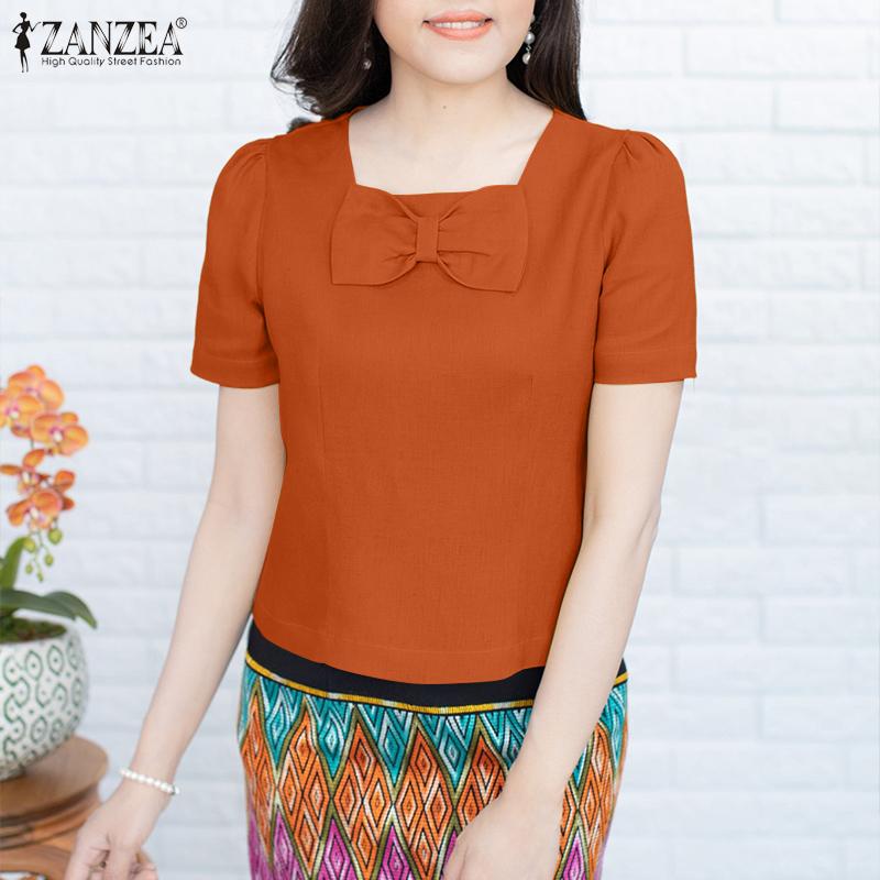 ZANZEA Women Summer Square Collar Casual Short Sleeve Blouse